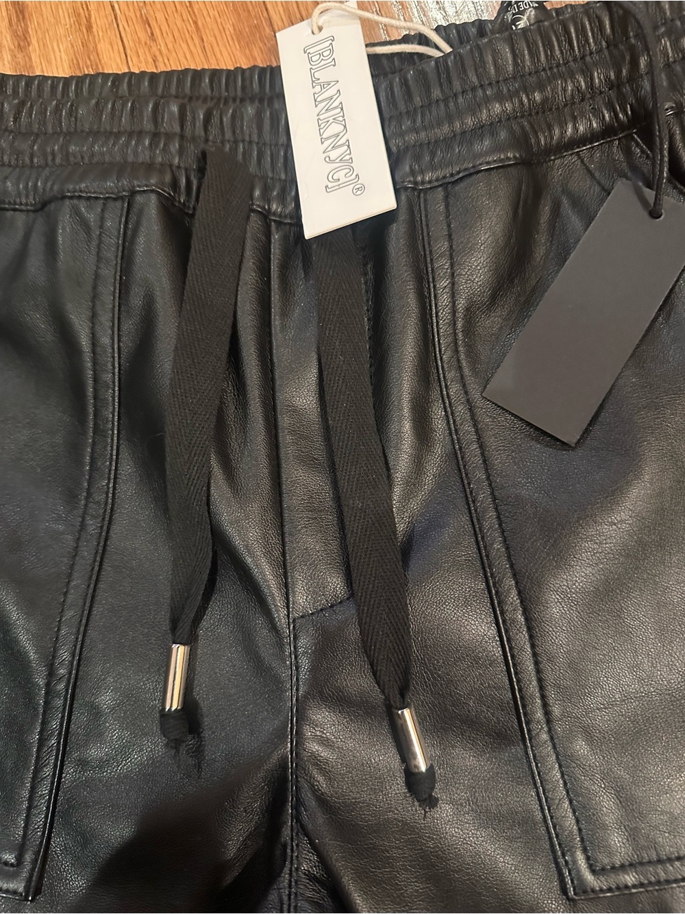 Blank NYC “No Guidance” Black Faux Leather Drawstring Joggers NWT - Picture 4 of 6